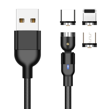 2m 2A Output 3 in 1 USB to 8 Pin + USB-C / Type-C + Micro USB Nylon Braided Rotate Magnetic Charging Cable (Black) - Charging Cable & Head by buy2fix | Online Shopping UK | buy2fix