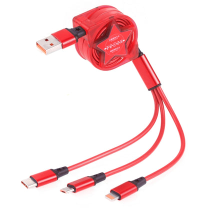 1.2m 3 in 1 USB to USB-C / Type-C + 8Pin + Micro USB Retractable Data Syn Charging Cable (Red) - Multifunction Cable by buy2fix | Online Shopping UK | buy2fix