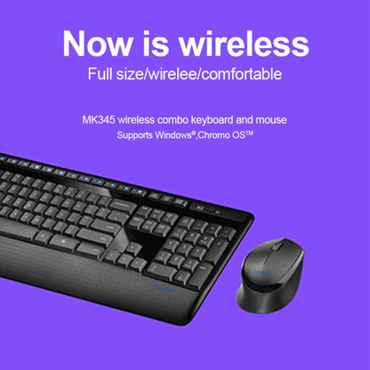 Logitech MK345 Wireless Full-size Keyboard + 2.4GHz 1000DPI Wireless Optical Mouse Set with Nano Receiver(Black) - Wireless Keyboard by Logitech | Online Shopping UK | buy2fix