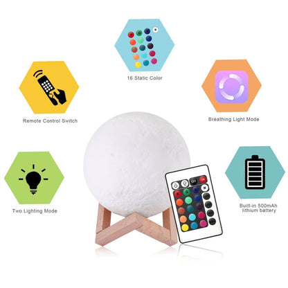 YouOKLight YK2302 15cm Touch Control 3D Print Moon Lamp, USB Charging 16-Color Dimming LED Night Light with Remote Control & Wooden Holder - Night Lights by youOKLight | Online Shopping UK | buy2fix