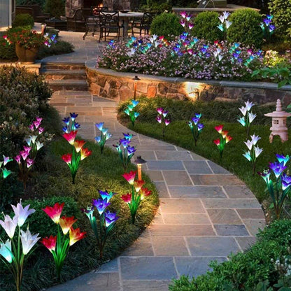 2 PCS Lily Flower Shape 4 Heads Solar Powered Outdoor IP55 Waterproof LED Decorative Lantern Lawn Lamp - Solar Lights by buy2fix | Online Shopping UK | buy2fix