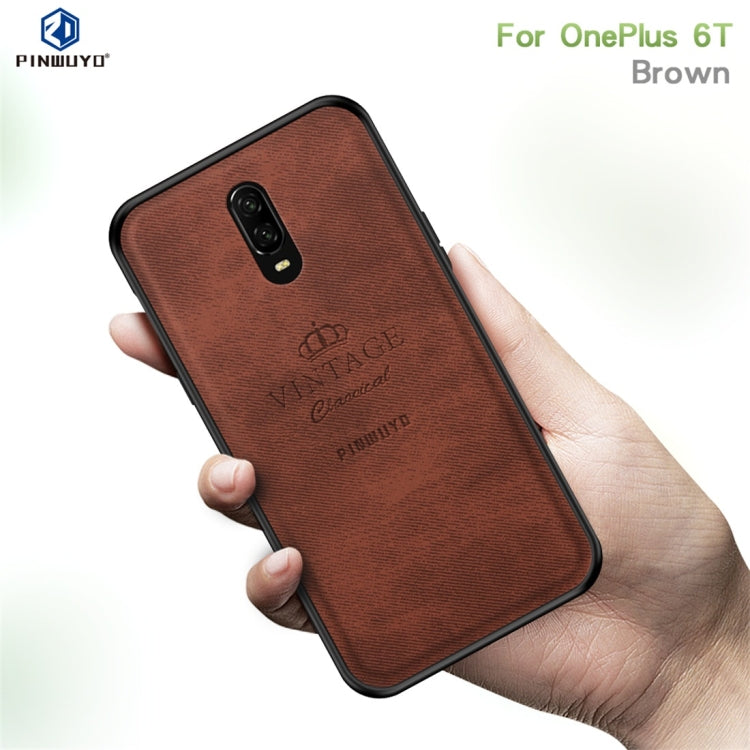 PINWUYO Shockproof Waterproof Full Coverage PC + TPU + Skin Protective Case for One Plus 6T (Brown) - More Brand by PINWUYO | Online Shopping UK | buy2fix