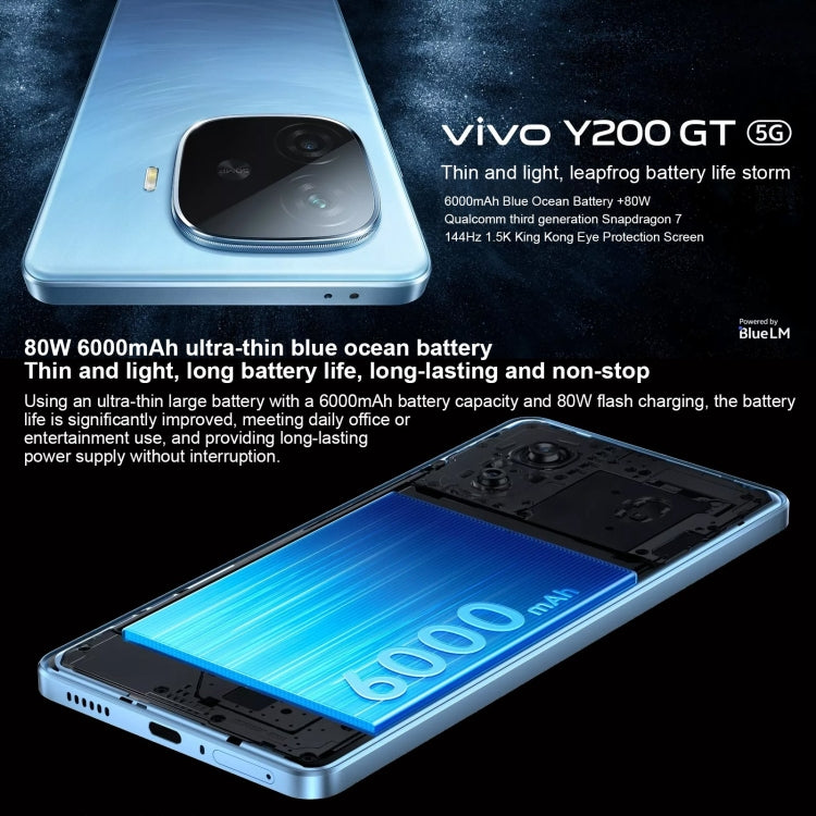 vivo Y200 GT, Dual Back Cameras, 12GB+512GB, Face ID Screen Fingerprint Identification, 6.78 inch Android 14.0 OriginOS 4 Snapdragon 7 Gen 3 Octa Core 2.63GHz, OTG, NFC, Network: 5G, Support Google Play (Black) - vivo by vivo | Online Shopping UK | buy2fix