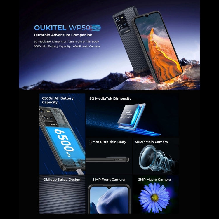 [HK Warehouse] Oukitel WP50 5G Rugged Phone, 4GB+256GB, 6.6 inch Android 14.0 MediaTek Dimensity 6100+ Octa-core, NFC, OTG, Network: 5G (Black) - Other by OUKITEL | Online Shopping UK | buy2fix