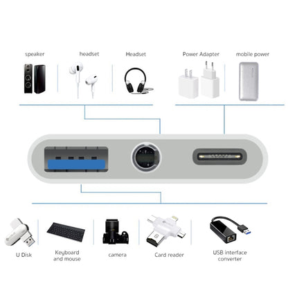 3 in 1 USB-C / Type-C Male to Type-C + USB + 3.5mm Female OTG Adapter - Converter & Adapter by buy2fix | Online Shopping UK | buy2fix