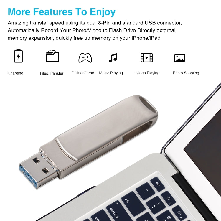 Richwell 3 in 1 64G Micro USB + 8 Pin + USB 3.0 Metal Rotating Push-pull Flash Disk with OTG Function(Silver) - U Disk & Card Reader by Richwell | Online Shopping UK | buy2fix