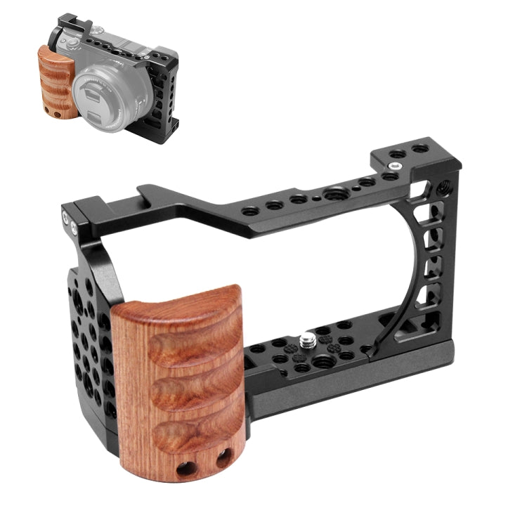 For Sony A6400 / A6300 / A6100 / A6000 PULUZ Wood Handle Metal Camera Cage Stabilizer Rig - Camera Cage by PULUZ | Online Shopping UK | buy2fix