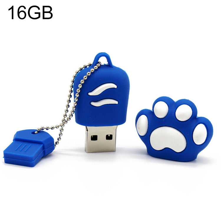 16GB Bear Paw Shaped Silicone USB 2.0 Flash Disk with Anti Dust Cup(Blue) - USB Flash Drives by buy2fix | Online Shopping UK | buy2fix