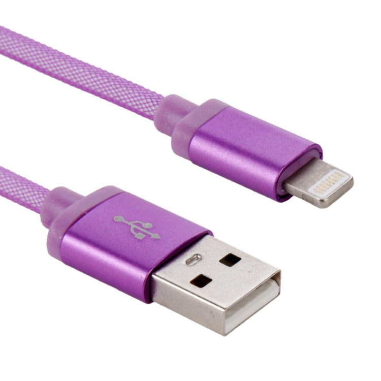 Net Style Metal Head USB to 8 Pin Data / Charger Cable, Cable Length: 25cm(Purple) - Normal Style Cable by buy2fix | Online Shopping UK | buy2fix