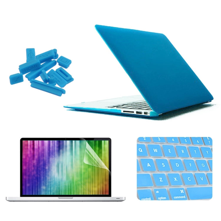 ENKAY for MacBook Air 11.6 inch (US Version) / A1370 / A1465 4 in 1 Frosted Hard Shell Plastic Protective Case with Screen Protector & Keyboard Guard & Anti-dust Plugs(Blue) - MacBook Air Cases by ENKAY | Online Shopping UK | buy2fix