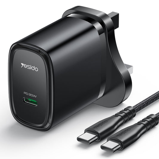 Yesido YC76BC PD 20W USB-C / Type-C Port Quick Charger with Type-C to Type-C Cable, UK Plug (Black) - USB Charger by Yesido | Online Shopping UK | buy2fix