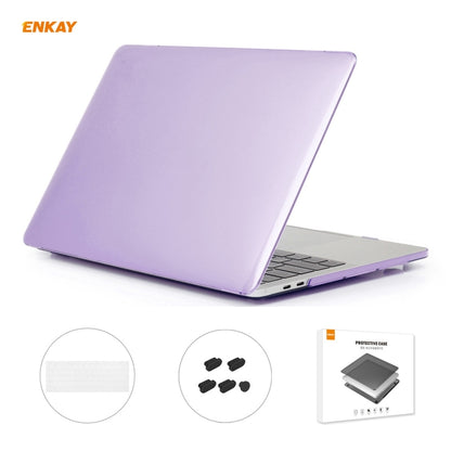 ENKAY 3 in 1 Crystal Laptop Protective Case + EU Version TPU Keyboard Film + Anti-dust Plugs Set for MacBook Pro 13.3 inch A1706 / A1989 / A2159 (with Touch Bar)(Purple) - MacBook Pro Cases by ENKAY | Online Shopping UK | buy2fix