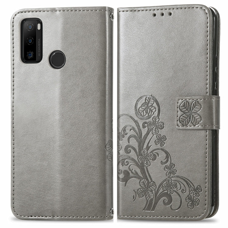 For Ulefone Note 10 Four-leaf Clasp Embossed Buckle Mobile Phone Protection Leather Case with Lanyard & Card Slot & Wallet & Bracket Function(Gray) - Ulefone Cases by buy2fix | Online Shopping UK | buy2fix