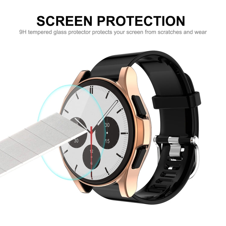 For Samsung Galaxy Watch4 Classic 42mm ENKAY Hat-Prince Full Coverage Electroplate Soft Case TPU HD Clear Cover + Tempered Glass Protector(Black) - Watch Cases by ENKAY | Online Shopping UK | buy2fix