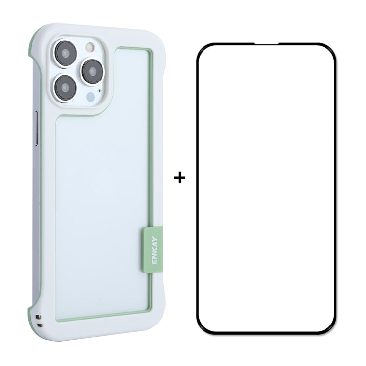 For iPhone 13 Pro ENKAY Frameless Hollow PC Case + Glass Film (White) - iPhone 13 Pro Cases by ENKAY | Online Shopping UK | buy2fix