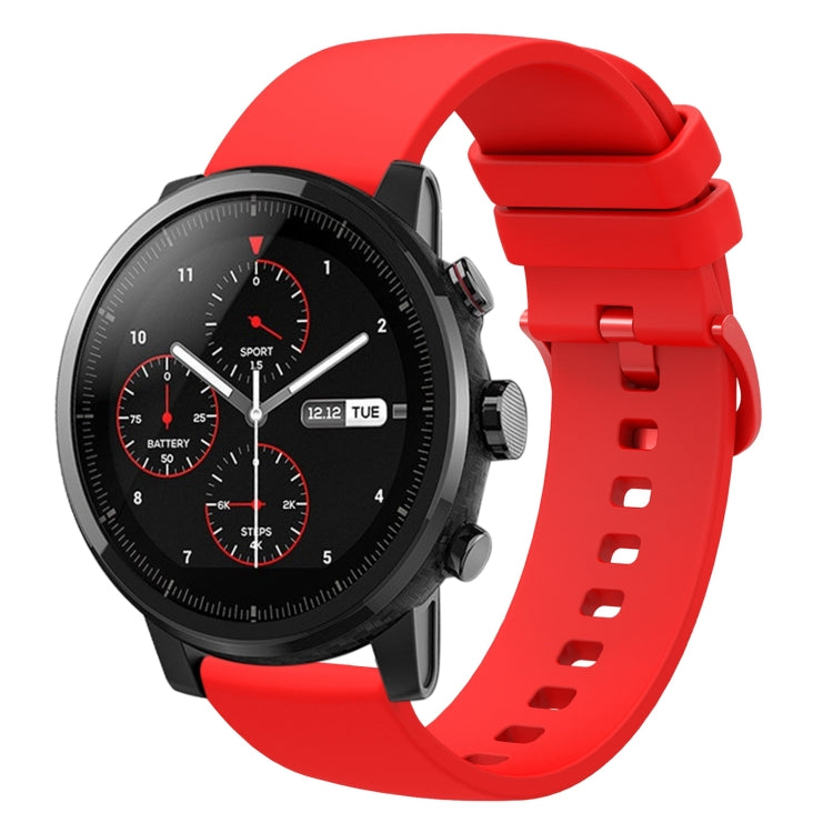 For Amazfit 2 Stratos 22mm Solid Color Soft Silicone Watch Band(Red) - Watch Bands by buy2fix | Online Shopping UK | buy2fix