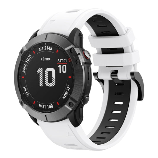 For Garmin Fenix 6 GPS 22mm Two-Color Sports Silicone Watch Band(White+Black) - Watch Bands by buy2fix | Online Shopping UK | buy2fix