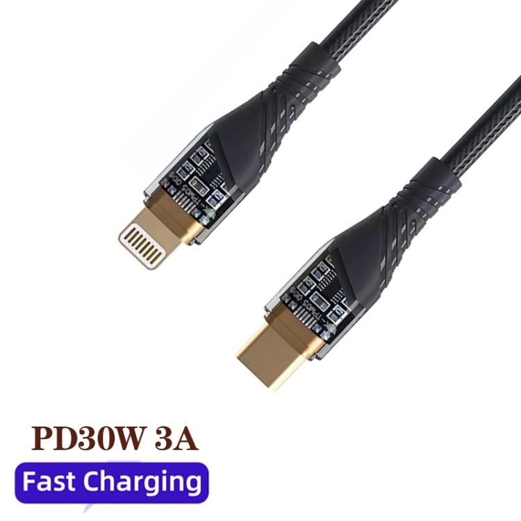 PD30W USB-C / Type-C to 8 Pin Transparent 3A Fast Charging Data Cable, Length: 1m(Black) - 2 in 1 Cable by buy2fix | Online Shopping UK | buy2fix