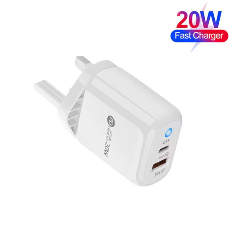 PD04 PD20W Type-C + QC18W USB Mobile Phone Charger with LED Indicator, UK Plug(White) - USB Charger by buy2fix | Online Shopping UK | buy2fix