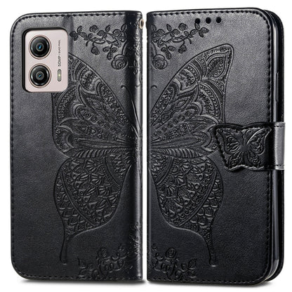 For Motorola Moto E13 Butterfly Love Flower Embossed Flip Leather Phone Case(Black) - Motorola Cases by buy2fix | Online Shopping UK | buy2fix