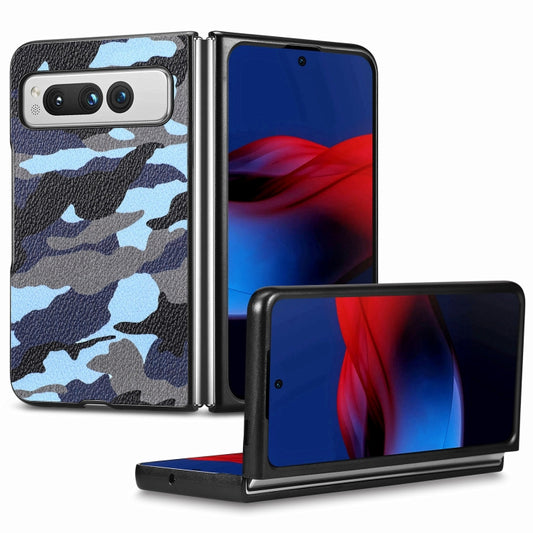 For Google Pixel Fold Camouflage Leather Back Cover Phone Case(Blue) - Google Cases by buy2fix | Online Shopping UK | buy2fix