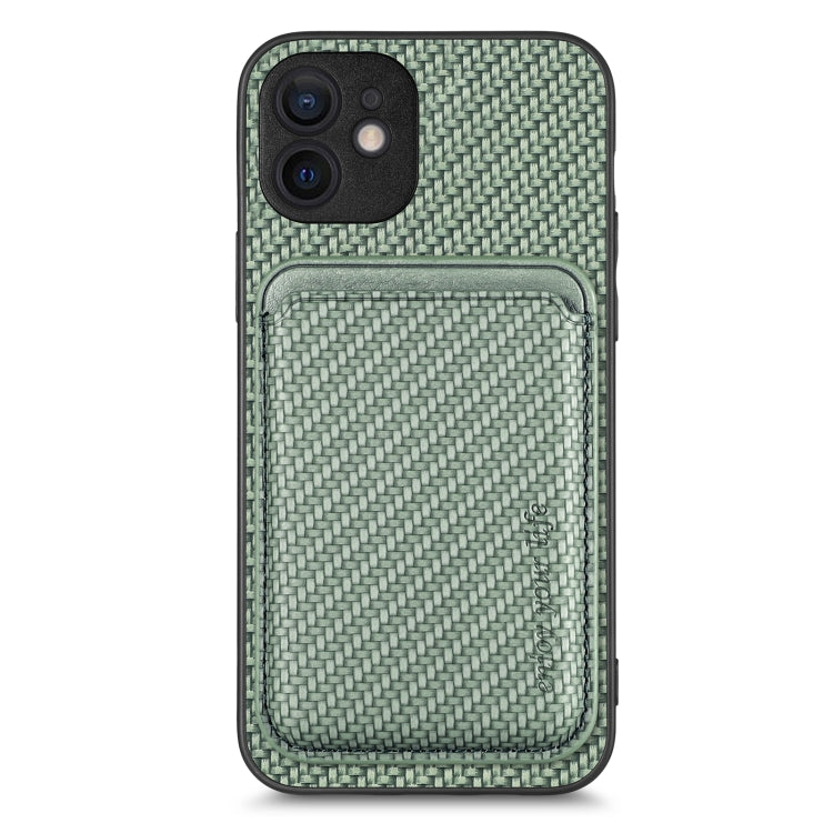 For iPhone 12 Carbon Fiber Leather Card Magsafe Magnetic Phone Case(Green) - iPhone 12 / 12 Pro Cases by buy2fix | Online Shopping UK | buy2fix