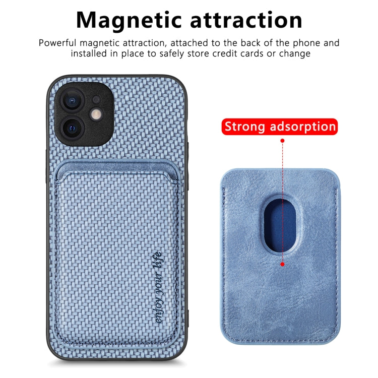 For iPhone 11 Pro Max Carbon Fiber Leather Card Magsafe Magnetic Phone Case(Blue) - iPhone 11 Pro Max Cases by buy2fix | Online Shopping UK | buy2fix