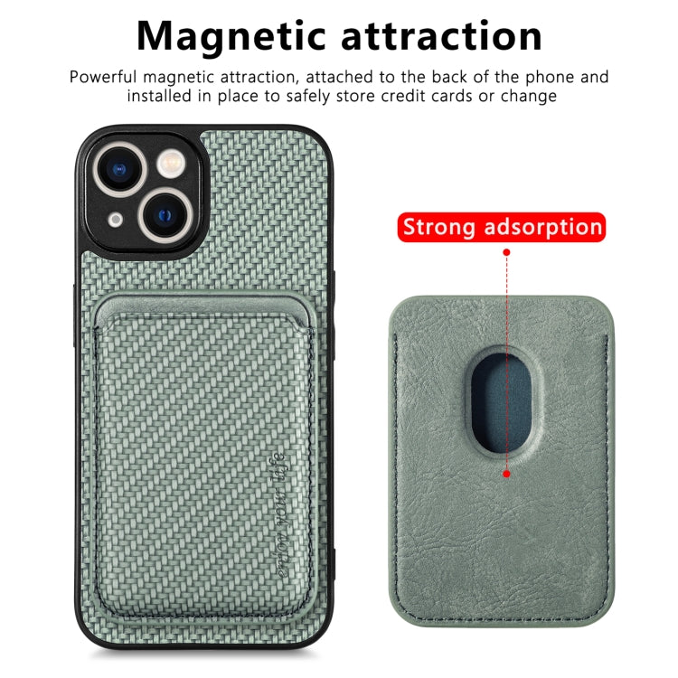 For iPhone 14 Carbon Fiber Leather Card Magsafe Magnetic Phone Case(Green) - iPhone 14 Cases by buy2fix | Online Shopping UK | buy2fix