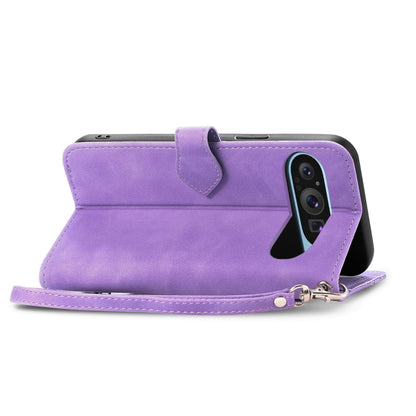 For Google Pixel 9 Pro Embossed Flower Zipper Leather Phone Case(Purple) - Google Cases by buy2fix | Online Shopping UK | buy2fix