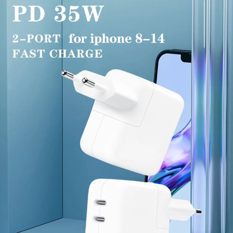 35W PD3.0 USB-C / Type-C Dual Port Charger with 1m Type-C to 8 Pin Data Cable, EU Plug - USB Charger by buy2fix | Online Shopping UK | buy2fix