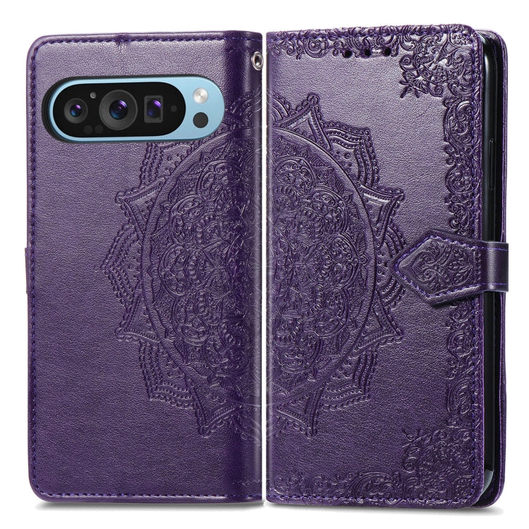 For Google Pixel 9 Mandala Flower Embossed Leather Phone Case(Purple) - Google Cases by buy2fix | Online Shopping UK | buy2fix