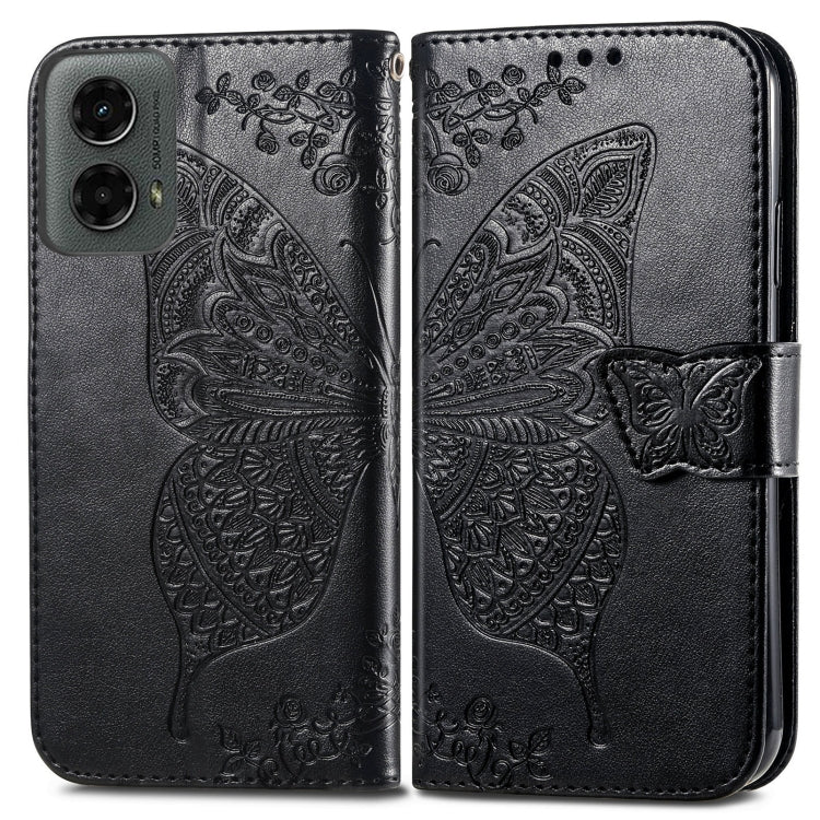 For Motorola Moto G 5G 2024 Butterfly Love Flower Embossed Leather Phone Case(Black) - Motorola Cases by buy2fix | Online Shopping UK | buy2fix