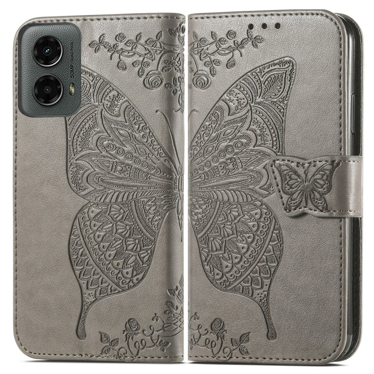 For Motorola Moto G 5G 2024 Butterfly Love Flower Embossed Leather Phone Case(Gray) - Motorola Cases by buy2fix | Online Shopping UK | buy2fix