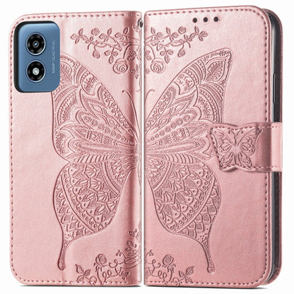 For Motorola Moto G  Play  2024 Butterfly Love Flower Embossed Leather Phone Case(Rose Pink) - Motorola Cases by buy2fix | Online Shopping UK | buy2fix