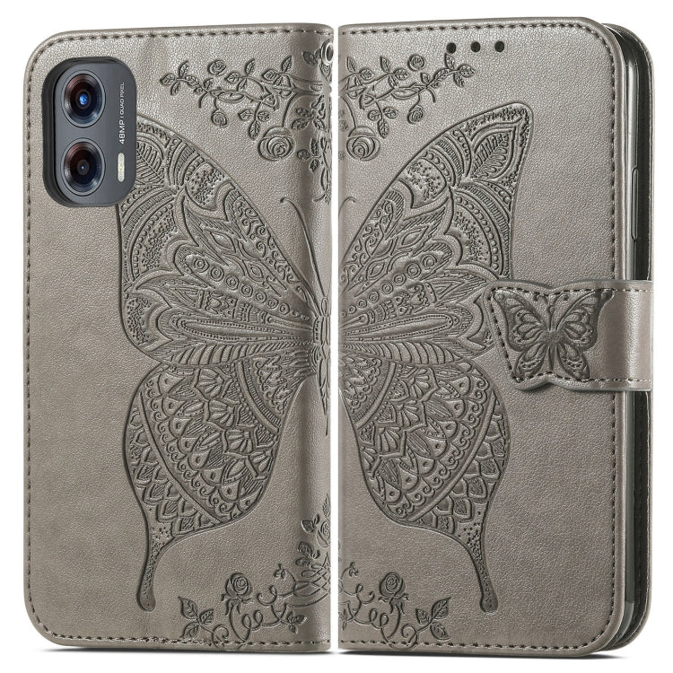 For Motorola Moto G Stylus 5G 2024 Butterfly Love Flower Embossed Leather Phone Case(Gray) - Motorola Cases by buy2fix | Online Shopping UK | buy2fix