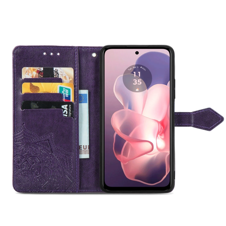 For Motorola Moro G Power 5G 2024 Mandala Flower Embossed Leather Phone Case(Purple) - Motorola Cases by buy2fix | Online Shopping UK | buy2fix