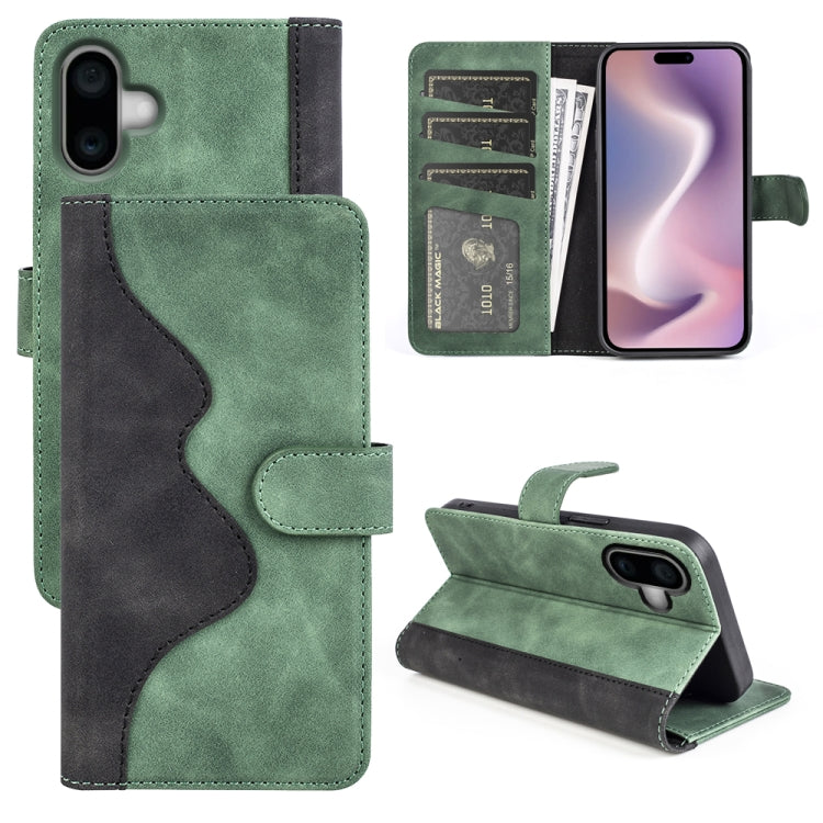 For iPhone 16 Stitching Horizontal Flip Leather Phone Case(Green) - iPhone 16 Cases by buy2fix | Online Shopping UK | buy2fix