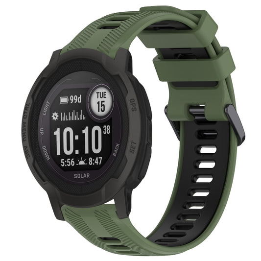 For Garmin Instinct 2 Sports Two-Color Silicone Watch Band(Army Green+Black) - Watch Bands by buy2fix | Online Shopping UK | buy2fix