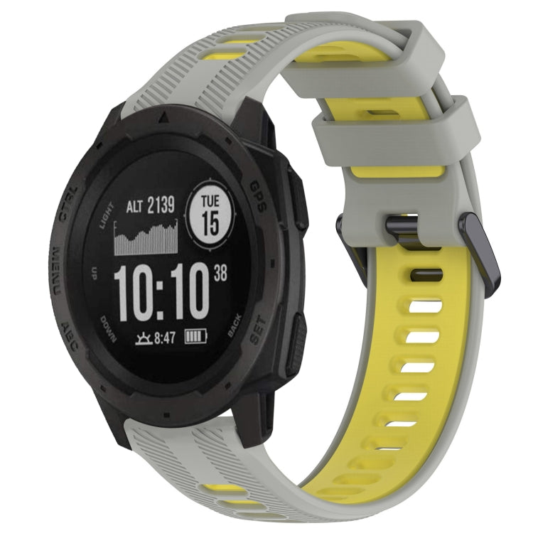 For Garmin Instinct Sports Two-Color Silicone Watch Band(Grey+Yellow) - Watch Bands by buy2fix | Online Shopping UK | buy2fix