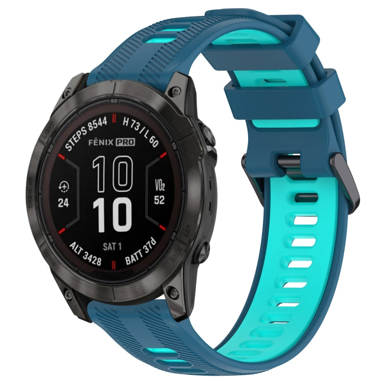 For Garmin Fenix 7 Pro Sports Two-Color Silicone Watch Band(Blue+Teal) - Watch Bands by buy2fix | Online Shopping UK | buy2fix