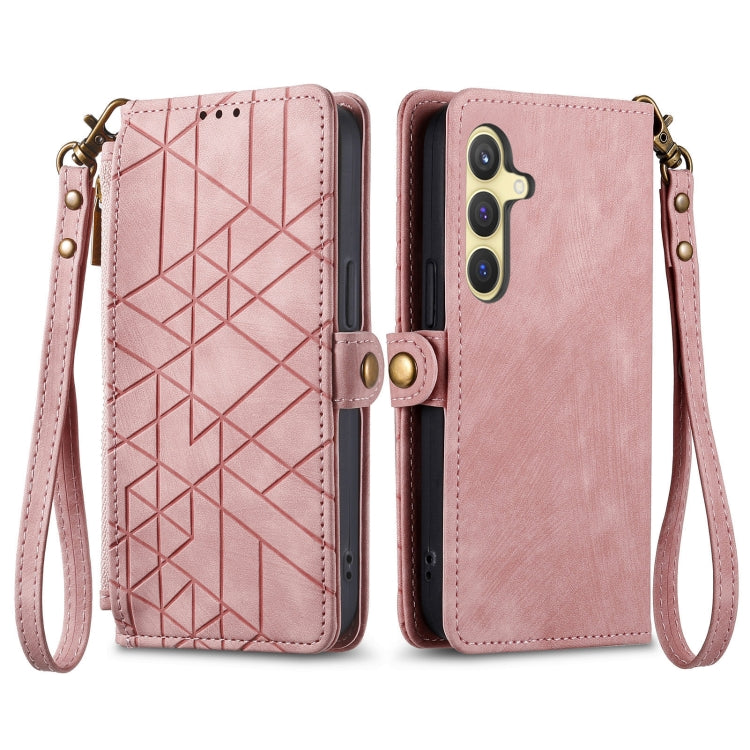 For Samsung Galaxy S24+ 5G Geometric Zipper Wallet Side Buckle Leather Phone Case(Pink) - Galaxy S24+ 5G Cases by buy2fix | Online Shopping UK | buy2fix