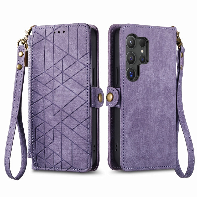 For Samsung Galaxy S25 Ultra 5G Geometric Zipper Wallet Side Buckle Leather Phone Case(Purple) - Galaxy S25 Ultra 5G Cases by buy2fix | Online Shopping UK | buy2fix