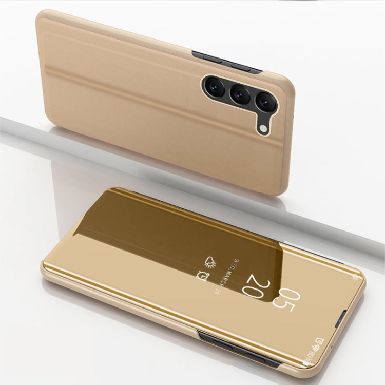 For Samsung Galaxy S24 5G Plated Mirror Horizontal Flip Leather Phone Case with Holder(Gold) - Galaxy S24 5G Cases by buy2fix | Online Shopping UK | buy2fix