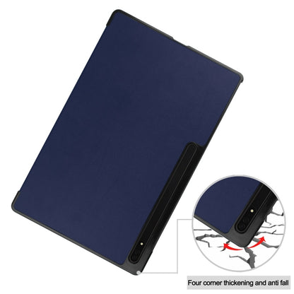 For Samsung Galaxy Tab S9 Ultra JUNSUNMAY Custer Solid Color 3-Fold Stand Leather Smart Tablet Case(Dark Blue) - Galaxy Tab S9 Ultra Cases by JUNSUNMAY | Online Shopping UK | buy2fix