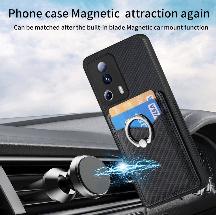 For Xiaomi Redmi Note 12 5G Carbon Fiber Card Wallet Ring Holder Phone Case(Black) - Xiaomi Cases by buy2fix | Online Shopping UK | buy2fix