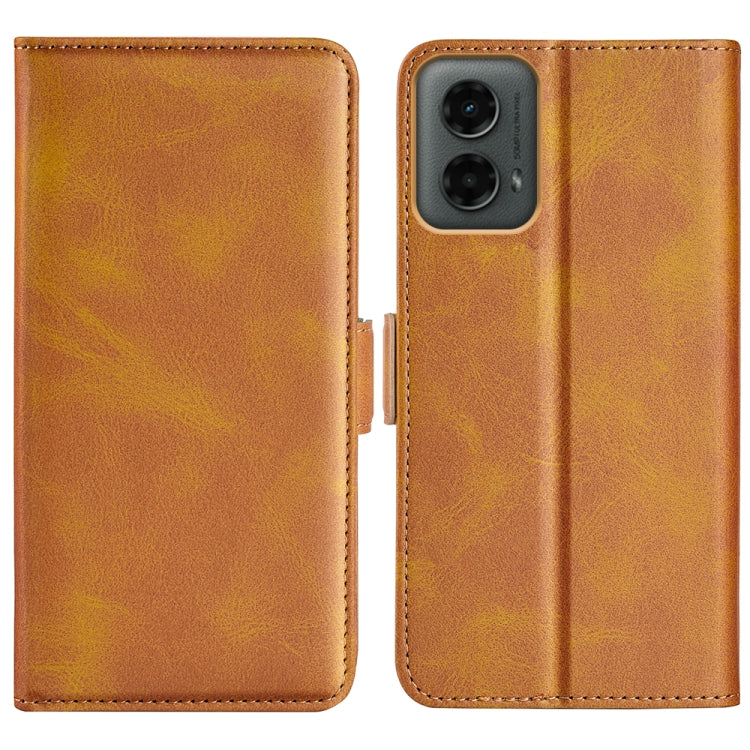 For Motorola Moto G 5G 2024 Dual-side Magnetic Buckle Horizontal Flip Leather Phone Case(Yellow) - Motorola Cases by buy2fix | Online Shopping UK | buy2fix