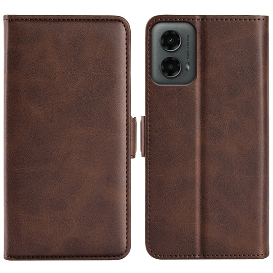 For Motorola Moto G 5G 2024 Dual-side Magnetic Buckle Horizontal Flip Leather Phone Case(Brown) - Motorola Cases by buy2fix | Online Shopping UK | buy2fix