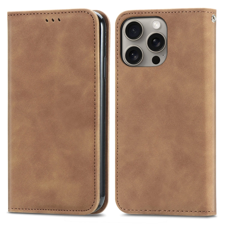 For iPhone 16 Pro Max Retro Skin Feel Magnetic Flip Leather Phone Case(Brown) - iPhone 16 Pro Max Cases by buy2fix | Online Shopping UK | buy2fix