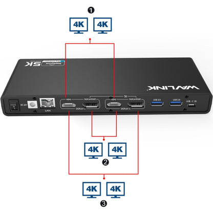 Wavlink UG69DK1 5K Type-C Dual Display USB 3.0 Video Gigabit Ethernet HDMI Docking Station, Plug:UK Plug -  by WAVLINK | Online Shopping UK | buy2fix