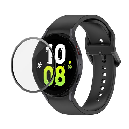 For Samsung Galaxy Watch5 44mm JUNSUNMAY Silicone Adjustable Strap + Full Coverage PMMA Screen Protector Kit(Black) - Watch Bands by JUNSUNMAY | Online Shopping UK | buy2fix